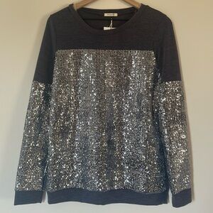 Sequin Charcoal Top